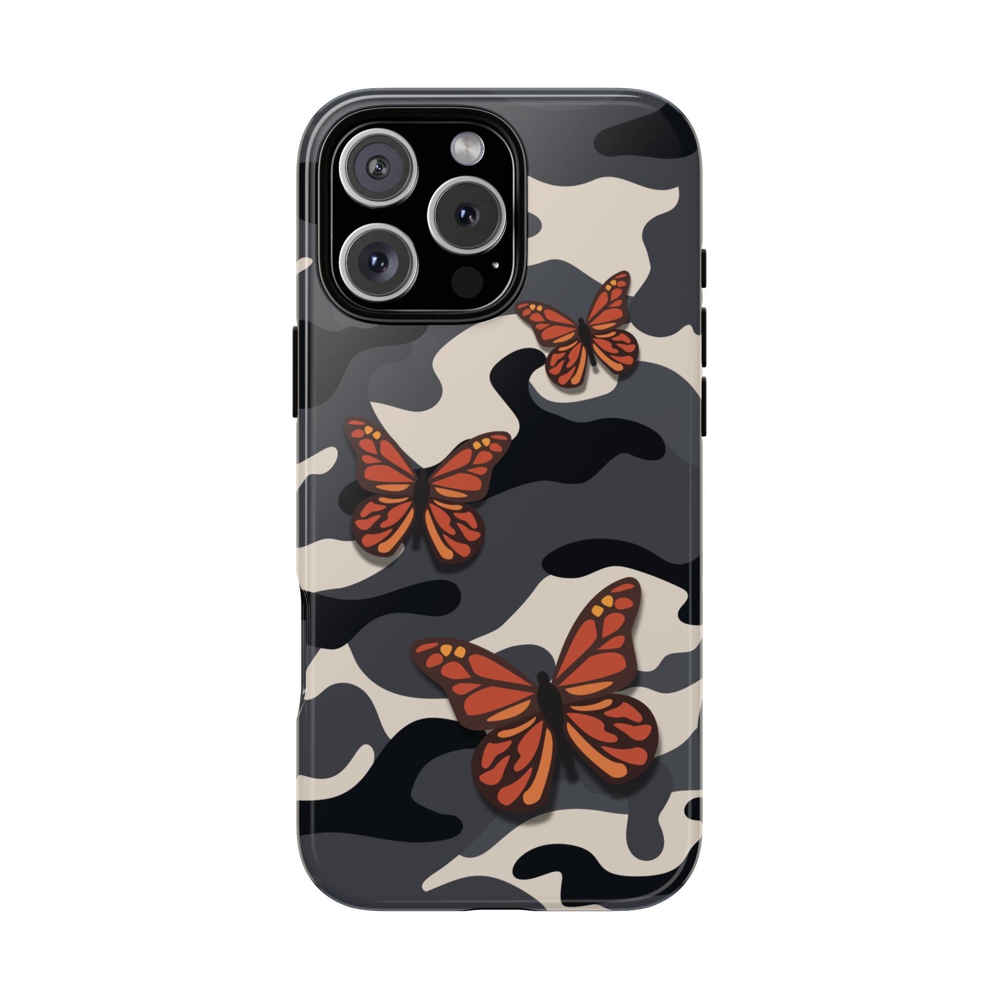 Black & Orange Butterfly Camo Phone Case - Black Phone Case - iPhone 16 Pro Max / Glossy