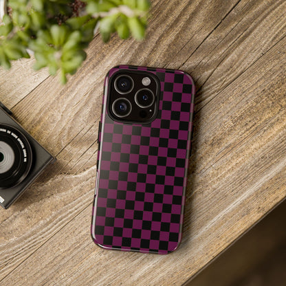 Trendy Plum & Black Small Checked Pattern Phone Case - Purple Phone Case