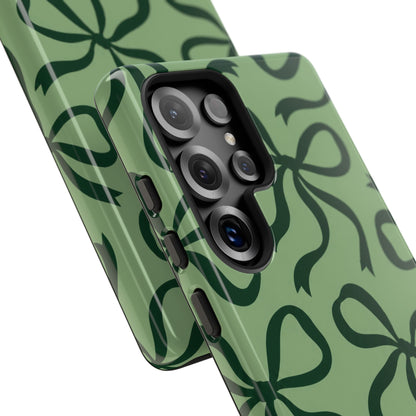 Bold Sage Green and Forest Green Bow Pattern Phone Case
