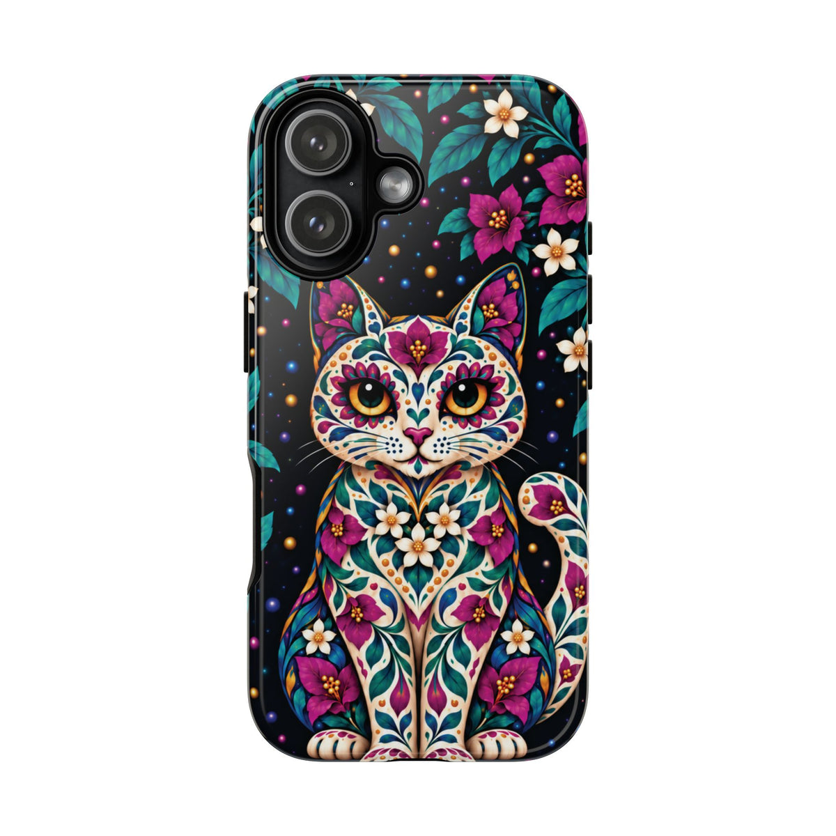 Vibrant Purple and Teal Calavera Cat Phone Case - Multicolor Phone Case - iPhone 17 / Glossy