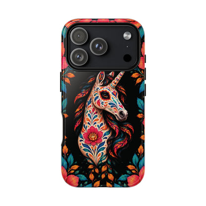 Elegant Pink and Turquoise Calavera Unicorn Phone Case - Multicolor Phone Case - iPhone 18 Pro / Glossy
