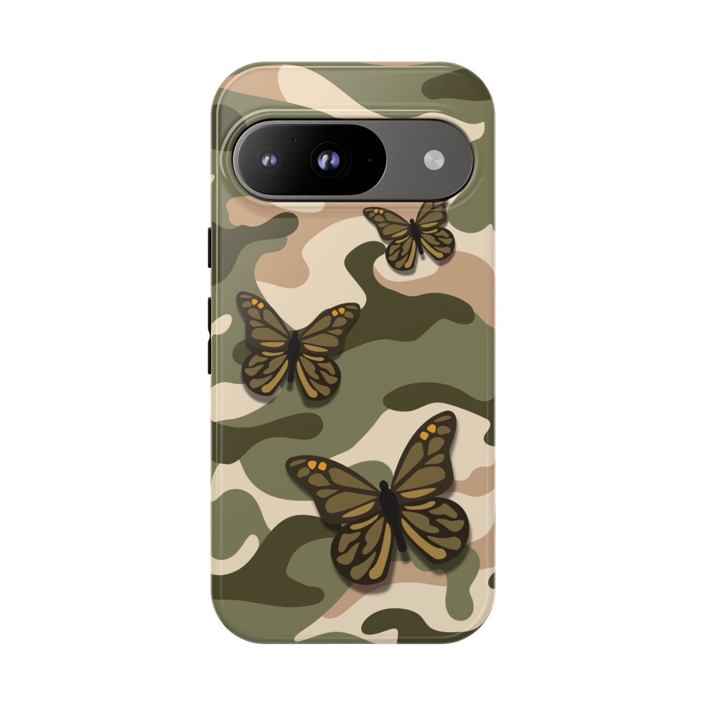 Google Pixel 9 / Glossy Phone Case - Green Butterfly Camo Phone Case