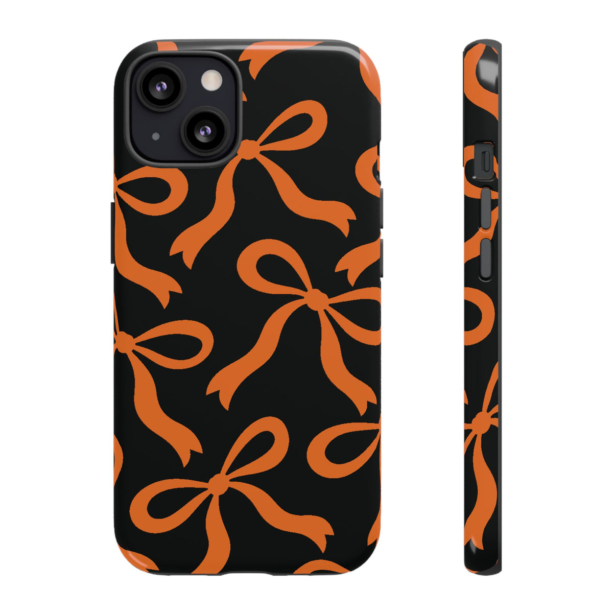 Bold Black and Burnt Orange Bow Pattern Phone Case - Black Phone Case - iPhone 13 / Glossy