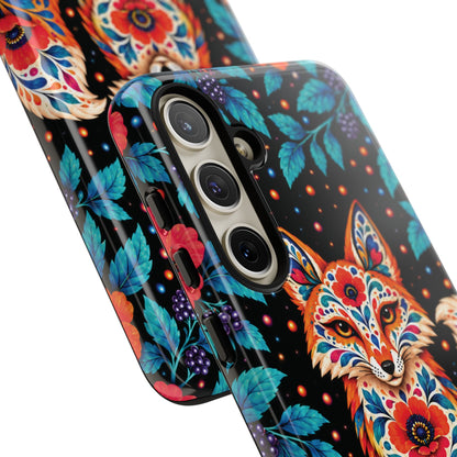 Vibrant Orange and Turquoise Calavera Fox Phone Case - Multicolor Phone Case