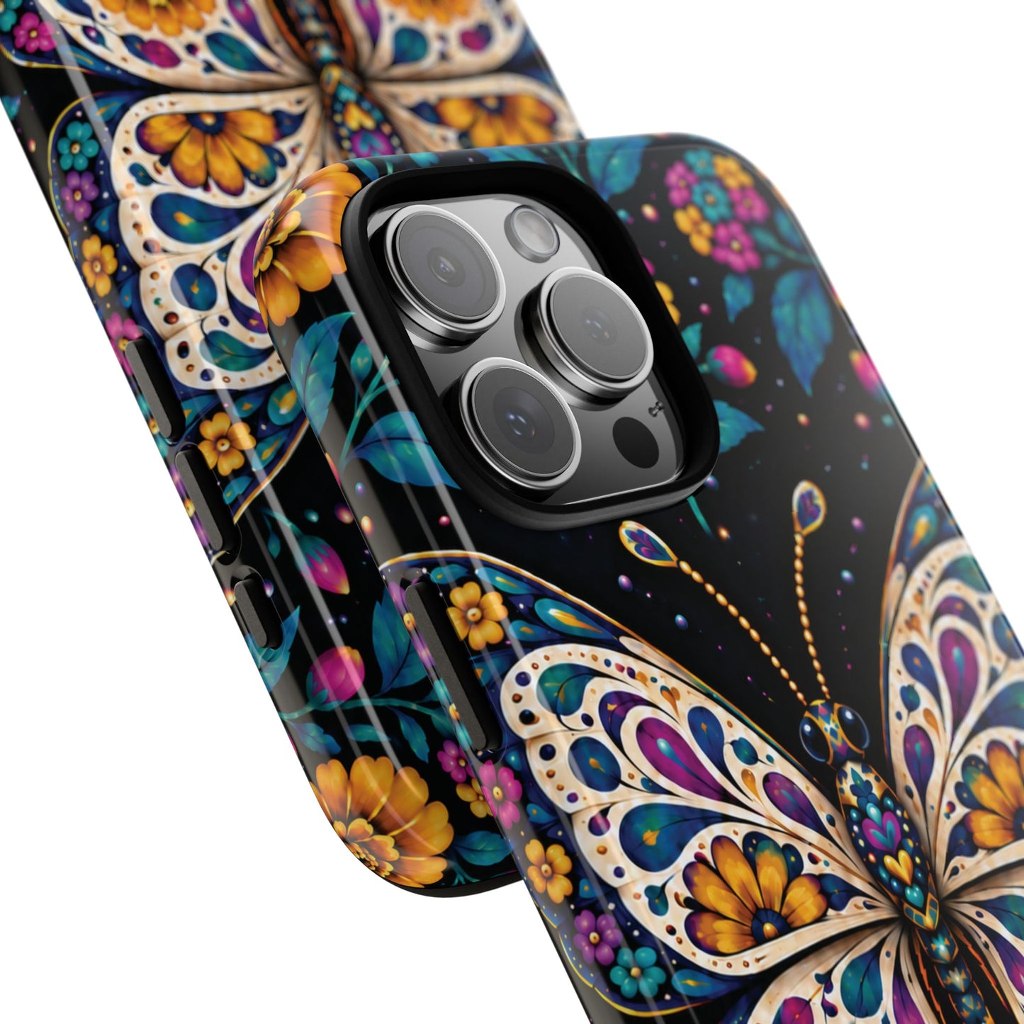 Vibrant Purple and Teal Calavera Butterfly Phone Case - Multicolor Phone Case