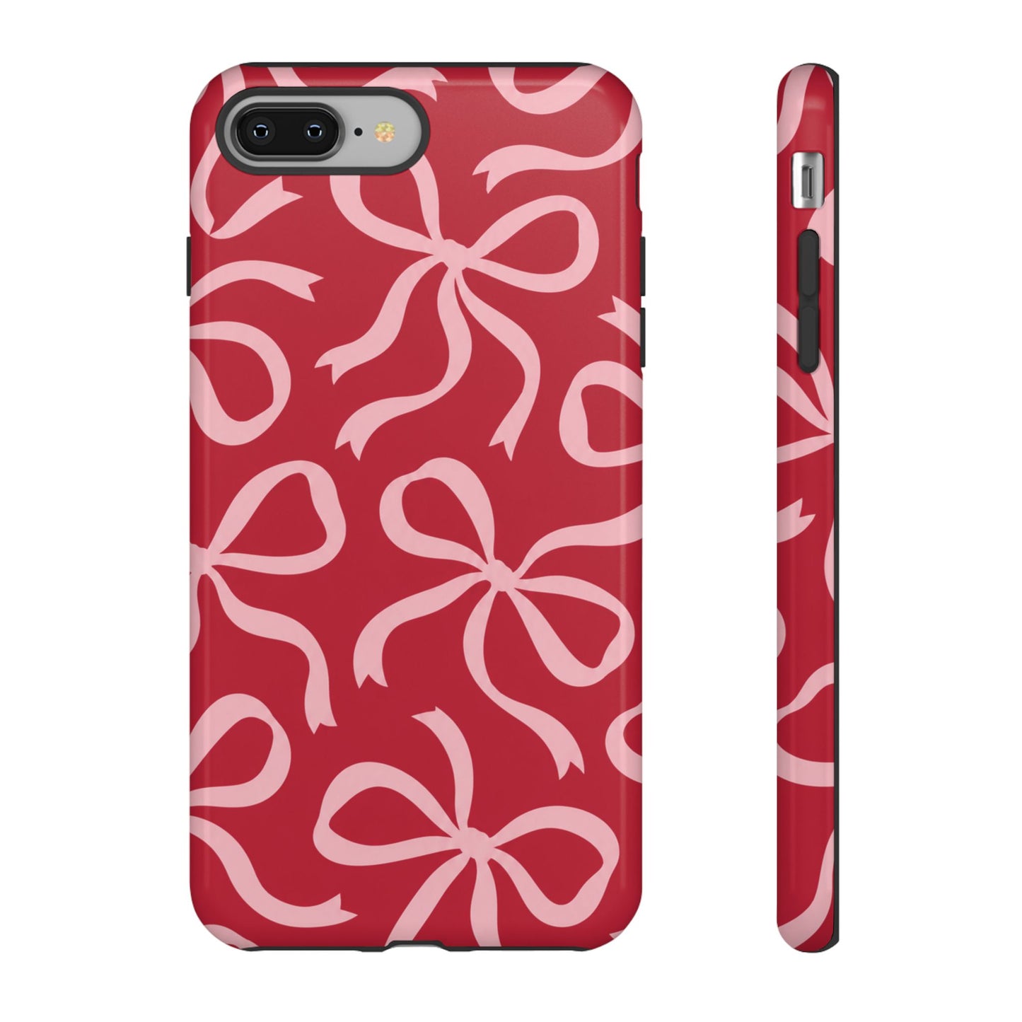 Bold Raspberry Red and Blush Pink Bow Pattern Phone Case