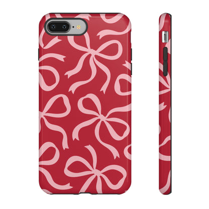 Bold Raspberry Red and Blush Pink Bow Pattern Phone Case