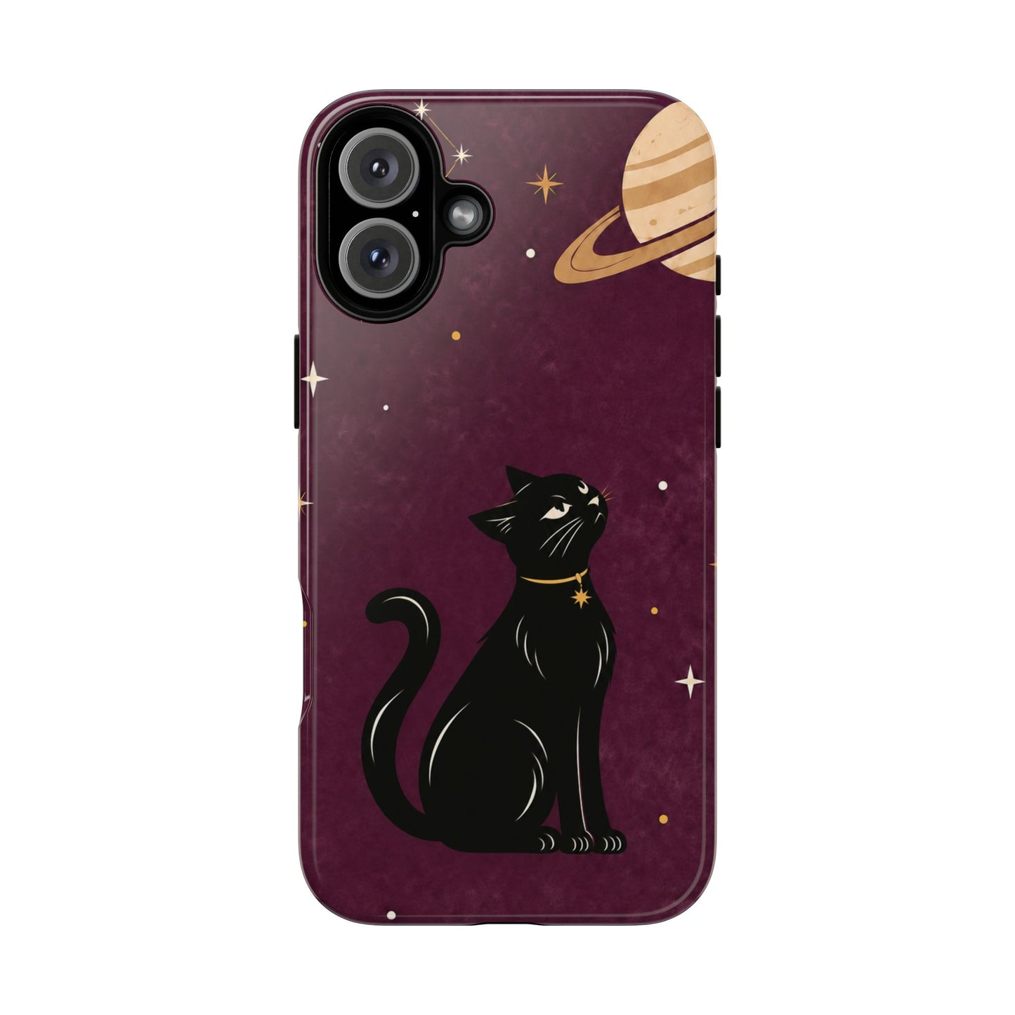 Whimsical Plum Celestial Black Cat Phone Case
