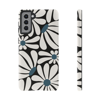 Retro Black Daisy Pattern Phone Case - Black Phone Case - Samsung Galaxy S21 Plus / Glossy