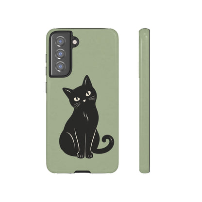 Minimalist Sage Green & Black Cat Phone Case
