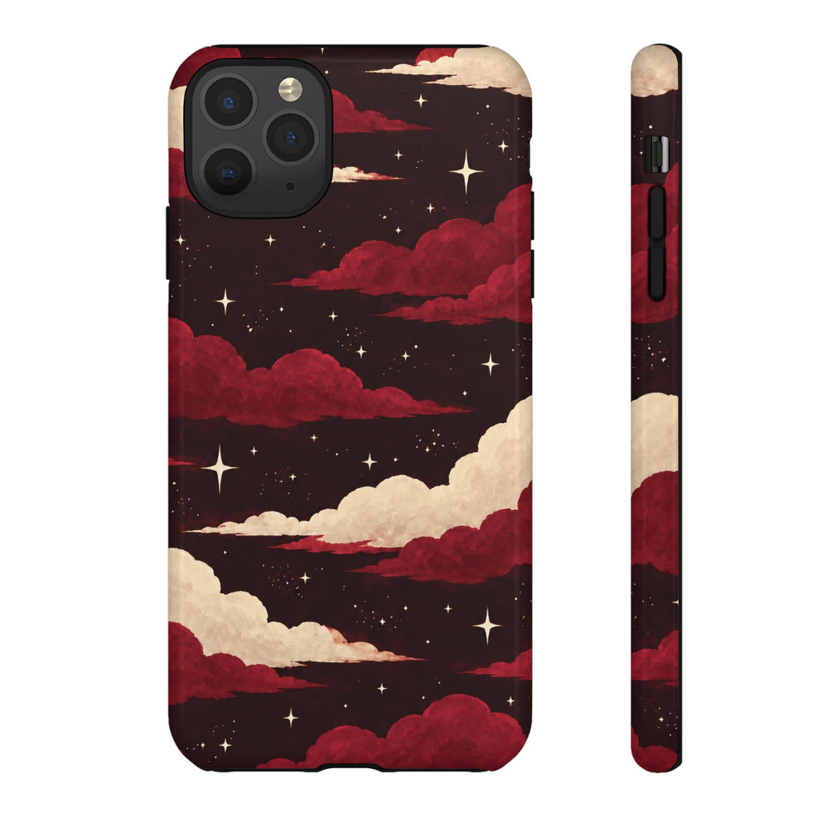 Illustrated Crimson Red Clouds & Stars Phone Case