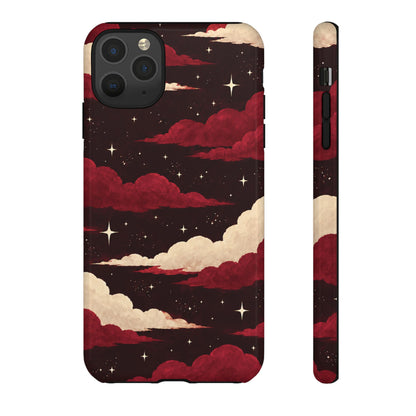 Illustrated Crimson Red Clouds & Stars Phone Case