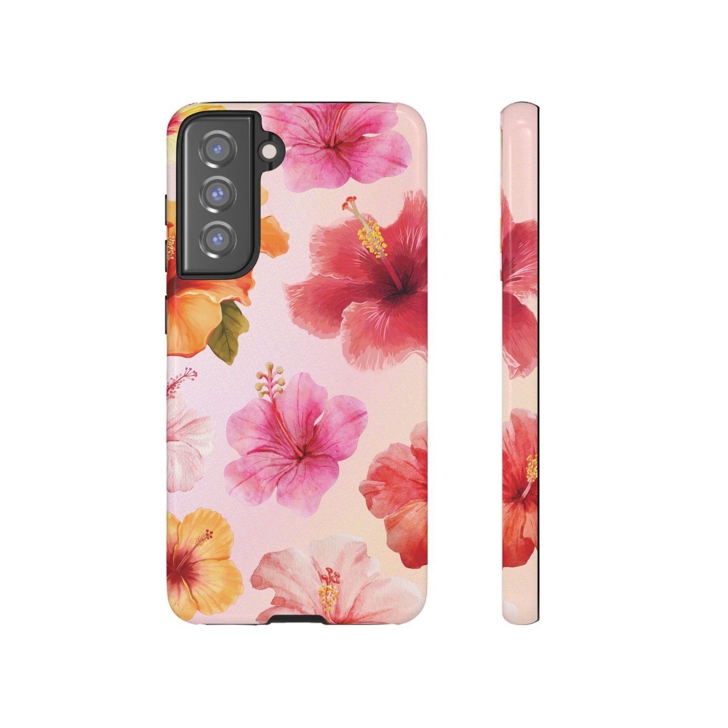 Samsung Galaxy S21 FE / Glossy Phone Case - ’Pink Hibiscus Pattern #2’ Phone Case