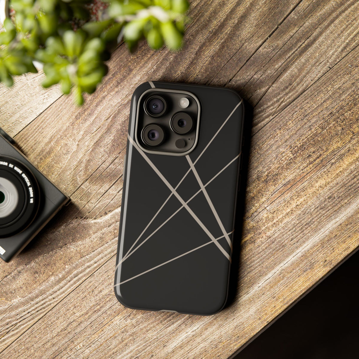 Abstract Black with Grey Lines Phone Case - Black Phone Case