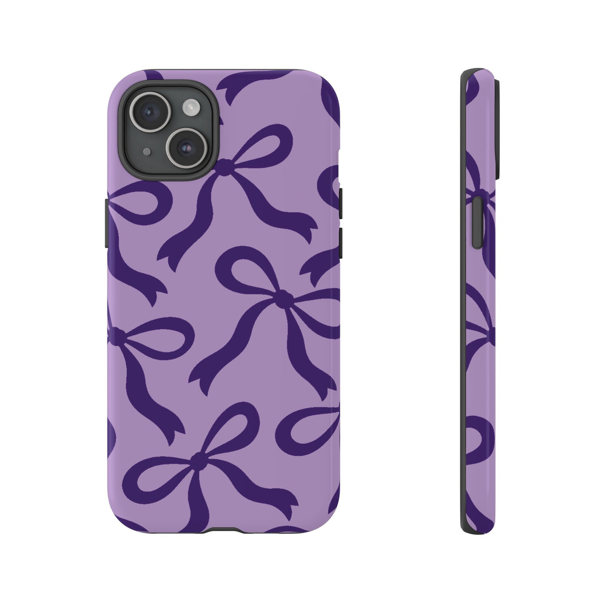 Bold Lilac and Deep Purple Bow Pattern Phone Case - Purple Phone Case - iPhone 15 Plus / Glossy