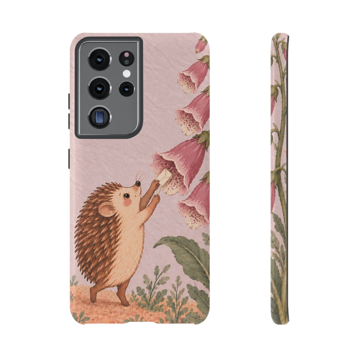 Whimsical Blush Pink Hedgehog and Foxglove Phone Case - Pink Phone Case - Samsung Galaxy S21 Ultra / Glossy