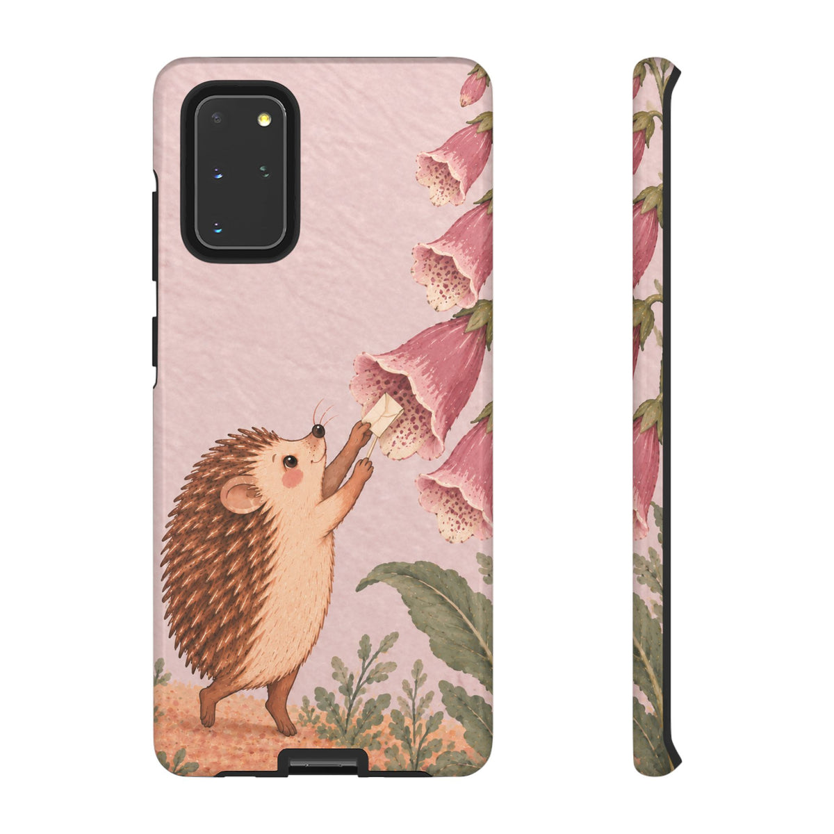 Whimsical Blush Pink Hedgehog and Foxglove Phone Case - Pink Phone Case - Samsung Galaxy S20+ / Glossy