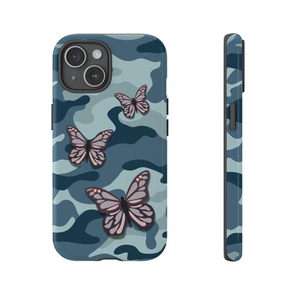 Dark Blue Butterfly Camo Phone Case - Blue Phone Case - iPhone 15 / Glossy