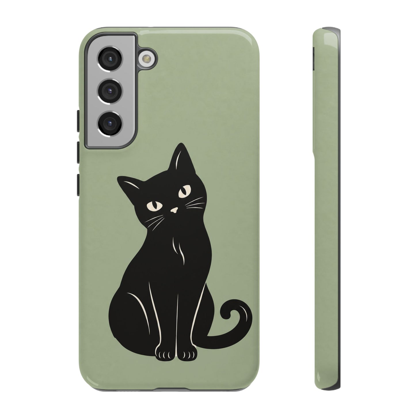 Minimalist Sage Green & Black Cat Phone Case