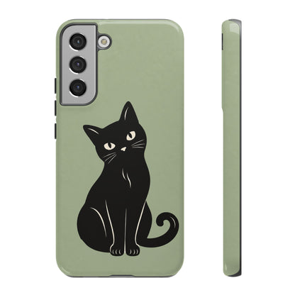 Minimalist Sage Green & Black Cat Phone Case