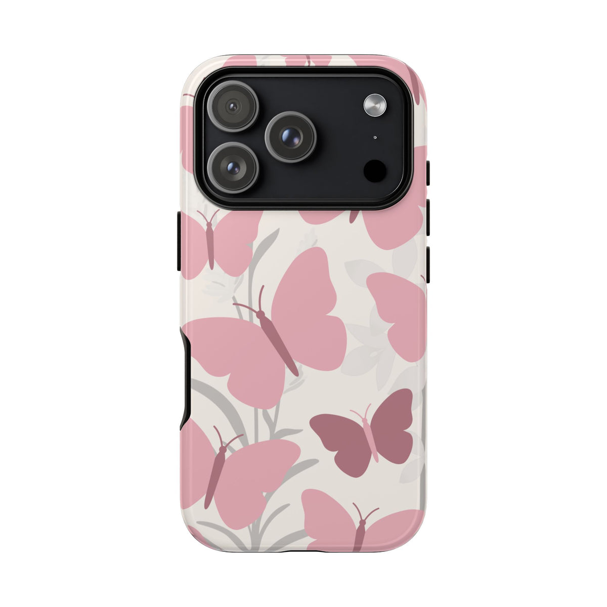 Minimalist Cream & Pink Butterfly Pattern Phone Case - White Phone Case - iPhone 18 Pro / Glossy