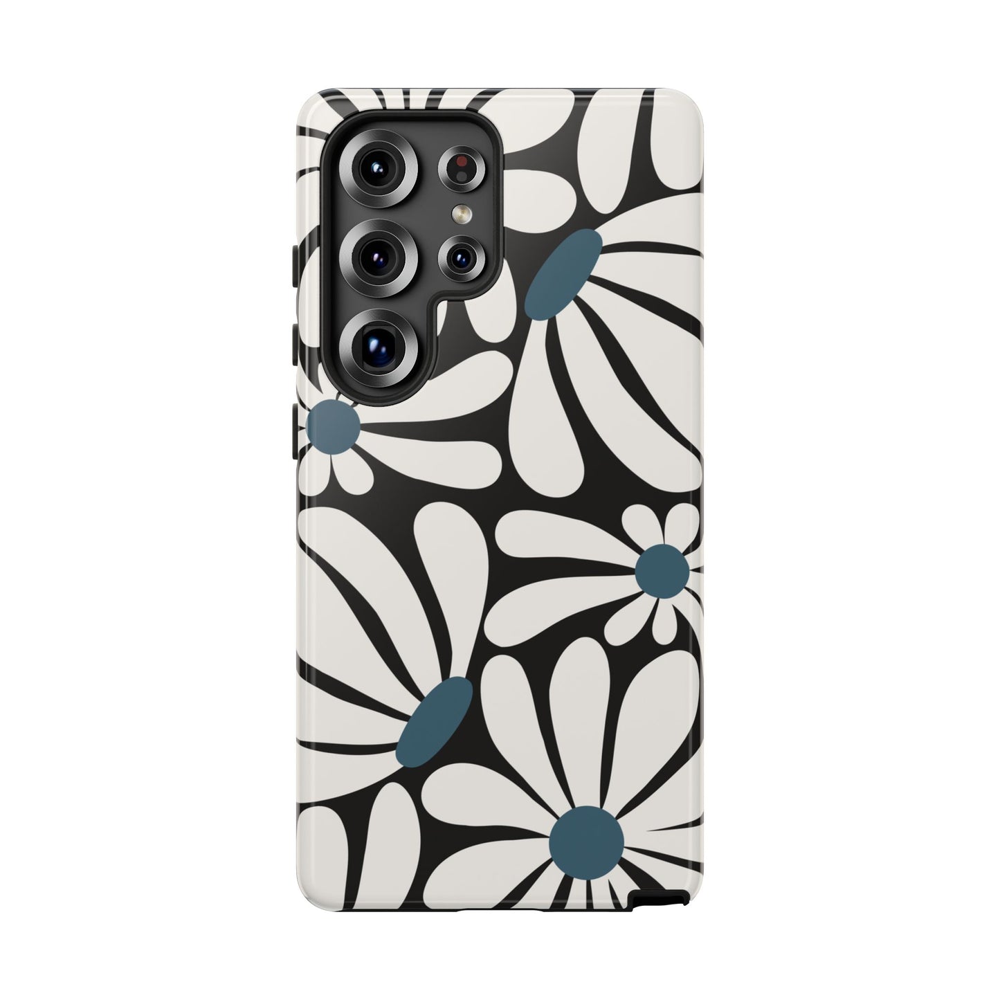 Samsung Galaxy S25 Ultra / Glossy Phone Case - Retro Black Daisy Pattern Phone Case