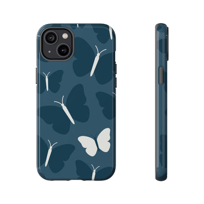 Minimalist Dark Blue Butterfly Pattern Phone Case - Blue Phone Case - iPhone 14 Plus / Glossy