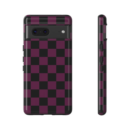 Google Pixel 7 / Glossy Phone Case - Trendy Plum & Black Checked Pattern Phone Case