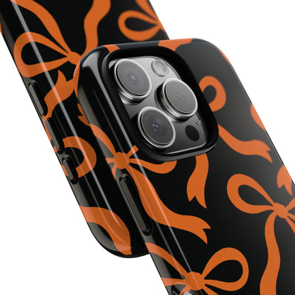 Bold Black and Burnt Orange Bow Pattern Phone Case - Black Phone Case
