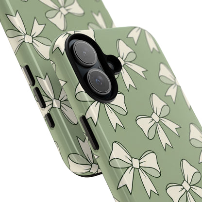 Chic Sage Green Bow Pattern Phone Case
