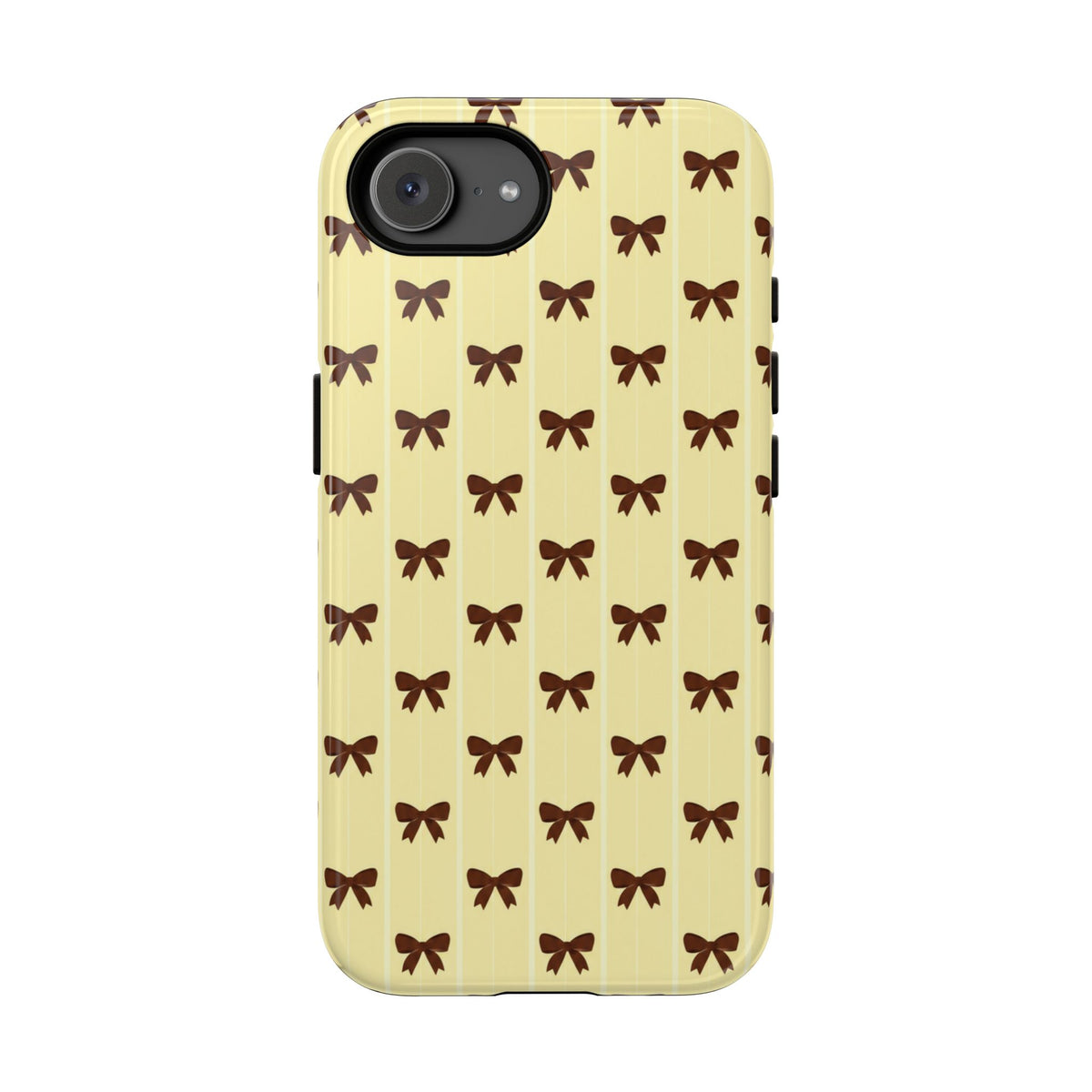 Retro Chocolate Brown Bow Pattern Phone Case - Yellow Phone Case - iPhone 17e / Glossy