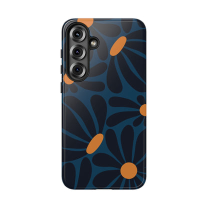 Samsung Galaxy S25 Plus / Glossy Phone Case - ’Dark Blue & Orange Daisy Pattern’ Phone Case