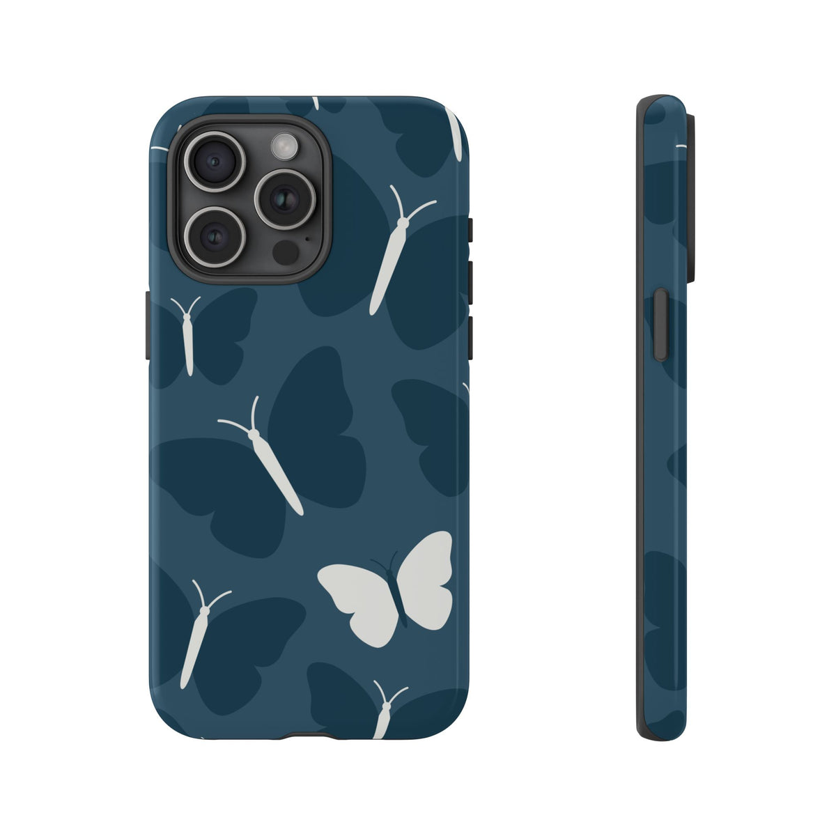 Minimalist Dark Blue Butterfly Pattern Phone Case - Blue Phone Case - iPhone 15 Pro Max / Glossy