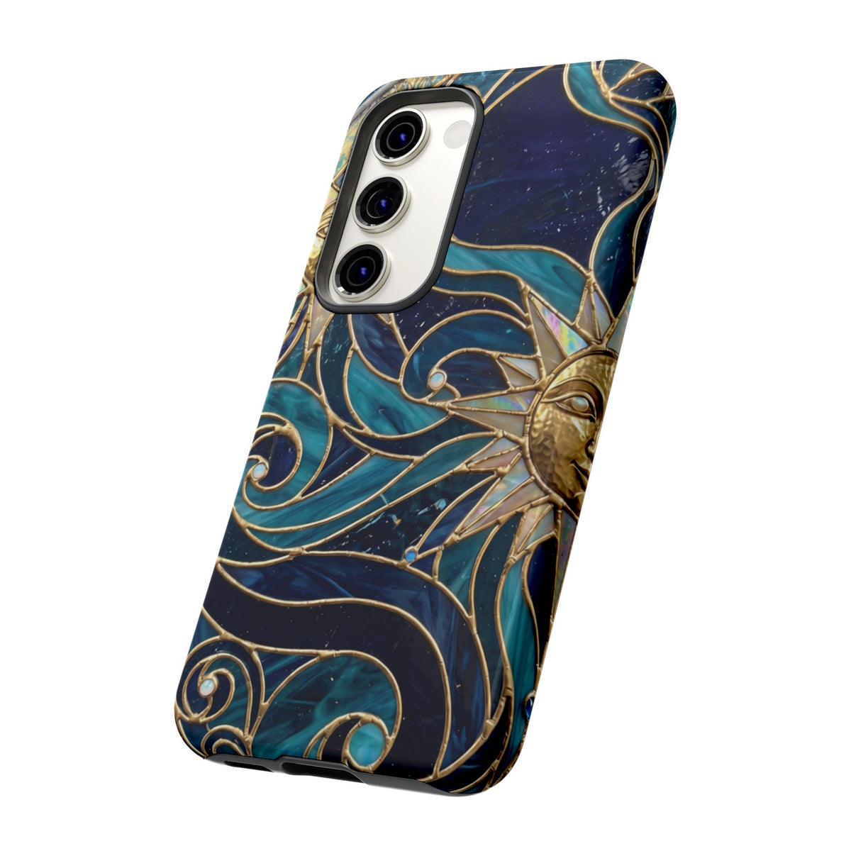 Elegant Teal & Gold Celestial Suns Phone Case