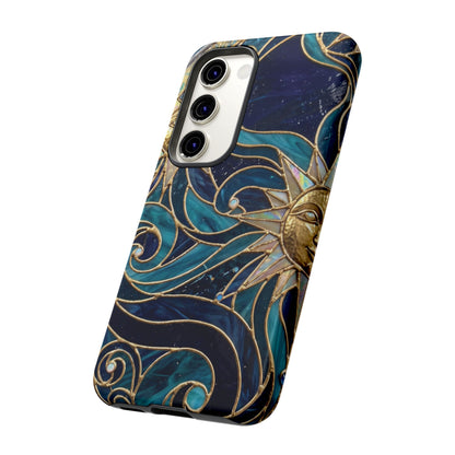 Elegant Teal & Gold Celestial Suns Phone Case