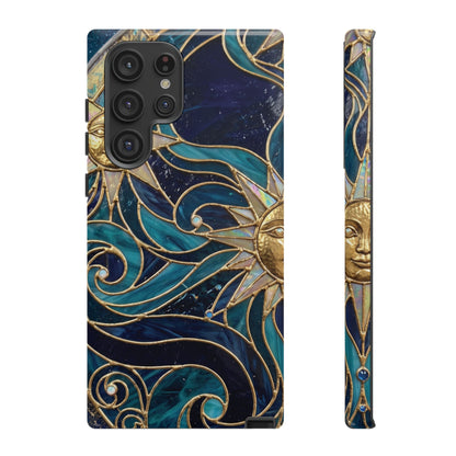Elegant Teal & Gold Celestial Suns Phone Case