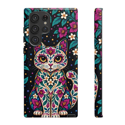 Vibrant Purple and Teal Calavera Cat Phone Case - Multicolor Phone Case - Samsung Galaxy S22 Ultra / Glossy
