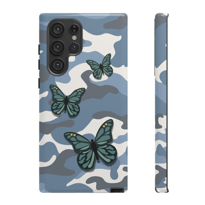 Samsung Galaxy S22 Ultra / Glossy Phone Case - Light Blue Butterfly Camo Phone Case