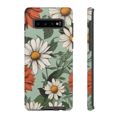 Samsung Galaxy S10 Plus / Glossy Phone Case - Boho Chic Daisies Floral Pattern ’White & Orange’ Phone Case
