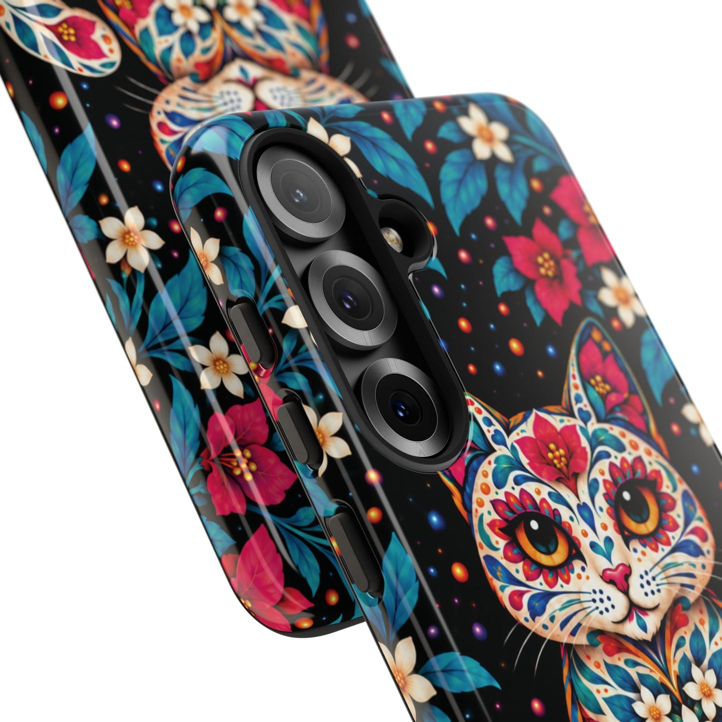 Vibrant Pink and Turquoise Calavera Cat Phone Case - Multicolor Phone Case