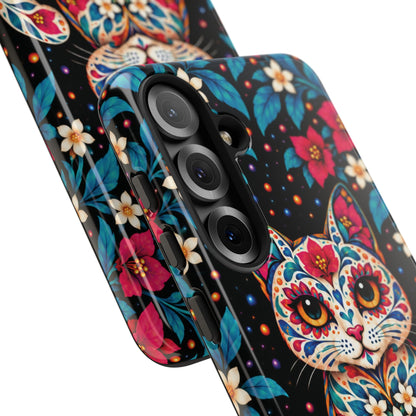 Vibrant Pink and Turquoise Calavera Cat Phone Case - Multicolor Phone Case