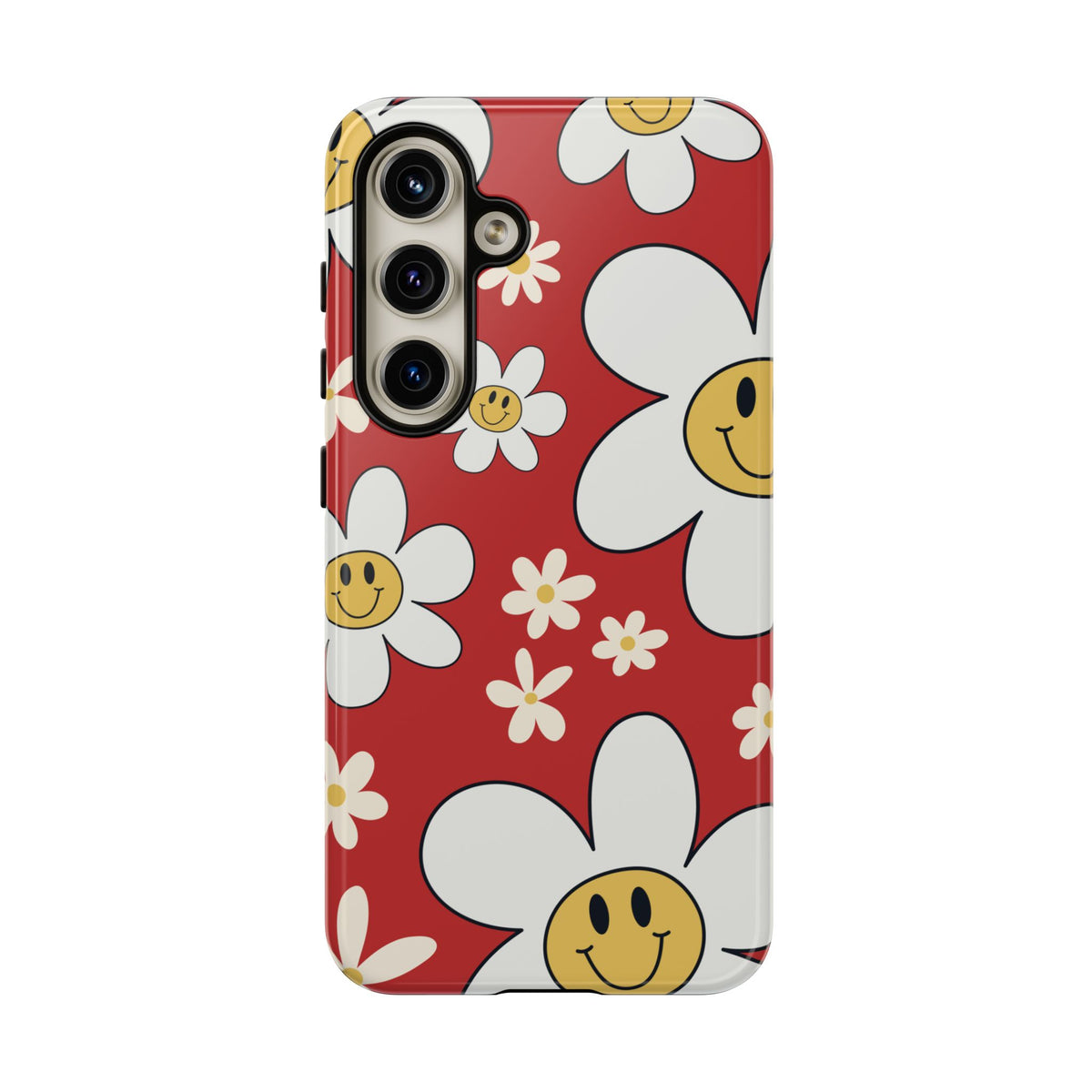 Fun Retro Daisy Pattern with Red Background Phone Case - Red Phone Case - Samsung Galaxy S24 / Glossy