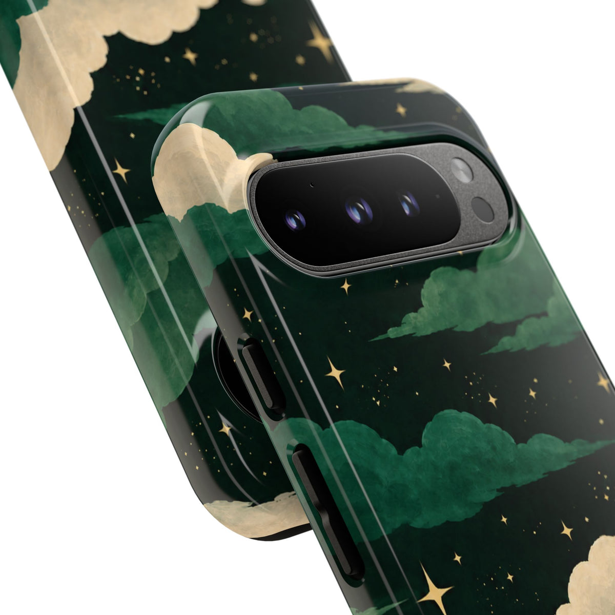 Illustrated Emerald Green Clouds & Stars Phone Case