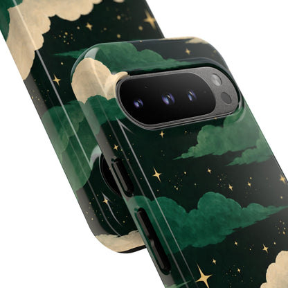 Illustrated Emerald Green Clouds & Stars Phone Case