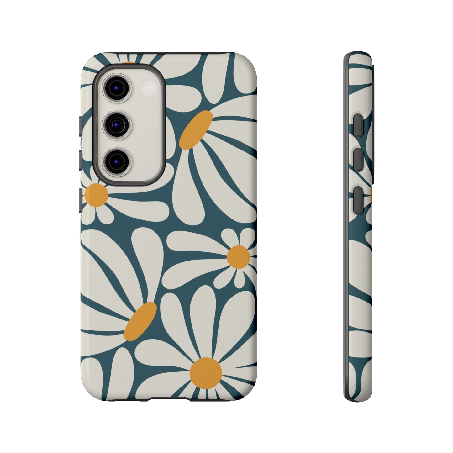 Samsung Galaxy S23 / Glossy Phone Case - Retro Blue Daisy Pattern Phone Case