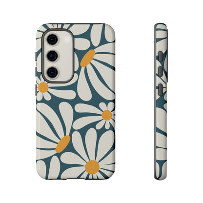 Samsung Galaxy S23 / Glossy Phone Case - Retro Blue Daisy Pattern Phone Case