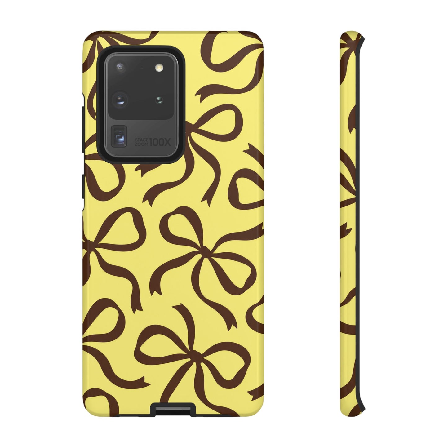 Bold Butter Yellow and Chocolate Brown Bow Pattern Phone Case
