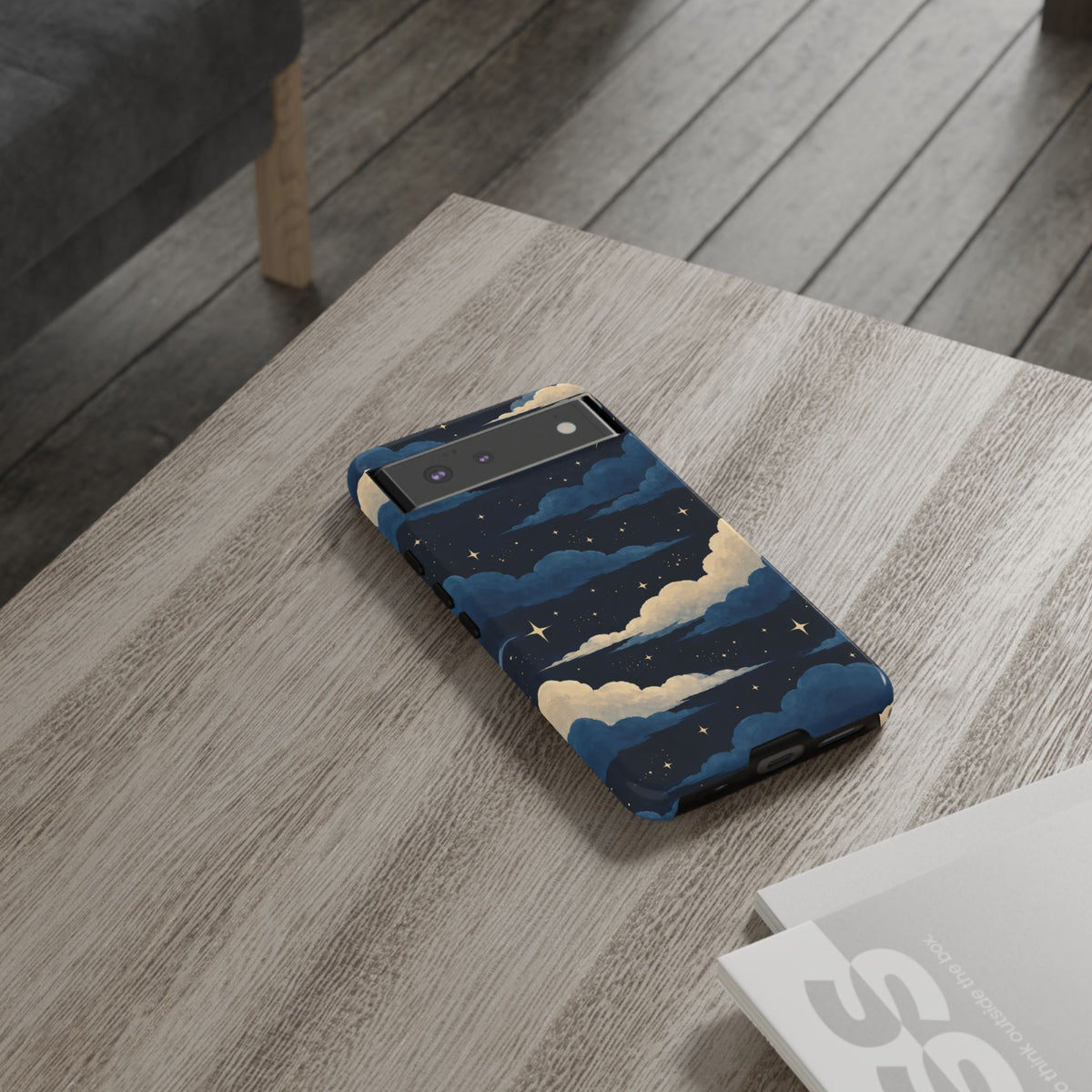Illustrated Navy Blue Clouds & Stars Phone Case