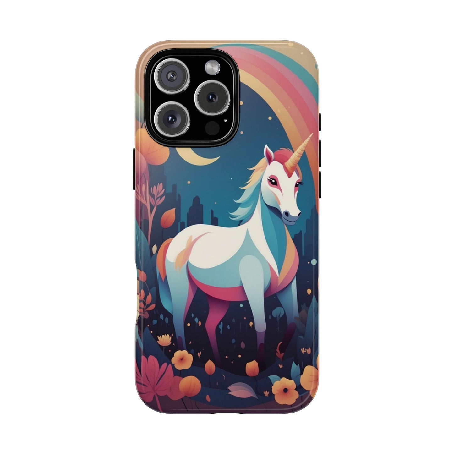 iPhone 16 Pro Max / Glossy Phone Case - Stylised Unicorn & Rainbow Design Phone Case