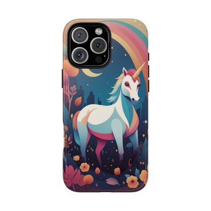 iPhone 16 Pro Max / Glossy Phone Case - Stylised Unicorn & Rainbow Design Phone Case